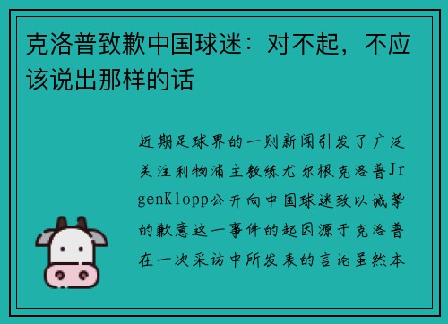 克洛普致歉中国球迷：对不起，不应该说出那样的话